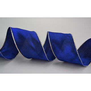 25 m x 40 mm Dekoband FAIRY TALE BLAU GOLD Drahtkantenband mit Lurex Metallgarn Geschenkband Weihnachten Stoffband Metallic glnzend