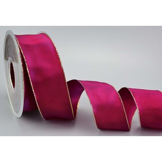 25 m x 40 mm Dekoband FAIRY TALE FUCHSIA GOLD Drahtkantenband mit Lurex Metallgarn Geschenkband Weihnachten Stoffband Metallic glnzend
