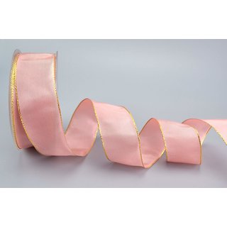 25 m x 40 mm Dekoband FAIRY TALE ROSA GOLD Drahtkantenband mit Lurex Metallgarn Geschenkband Weihnachten Stoffband Metallic glnzend