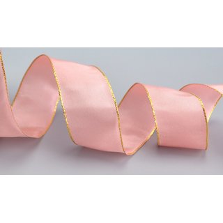 25 m x 40 mm Dekoband FAIRY TALE ROSA GOLD Drahtkantenband mit Lurex Metallgarn Geschenkband Weihnachten Stoffband Metallic glnzend
