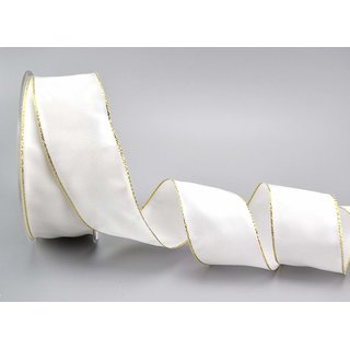 25 m x 40 mm Dekoband FAIRY TALE WEISS GOLD Drahtkantenband mit Lurex Metallgarn Geschenkband Weihnachten Stoffband Metallic glnzend