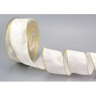 25 m x 40 mm Dekoband FAIRY TALE WEISS GOLD Drahtkantenband mit Lurex Metallgarn Geschenkband Weihnachten Stoffband Metallic glnzend
