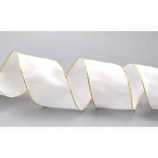 25 m x 40 mm Dekoband FAIRY TALE WEISS GOLD Drahtkantenband mit Lurex Metallgarn Geschenkband Weihnachten Stoffband Metallic glnzend