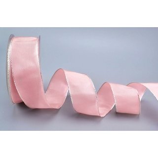 25 m x 40 mm Dekoband FAIRY TALE ROSA SILBER Drahtkantenband mit Lurex Metallgarn Geschenkband Weihnachten Stoffband Metallic glnzend