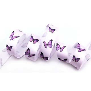 20 m x 25 mm Dekoband BUTTERFLY WEISS / FLIEDER...