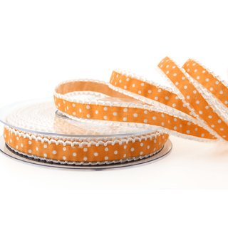 20 m x 15 mm Dekoband Emily ORANGE gepunktet mit Spitze...