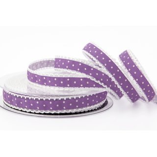 20 m x 15 mm Dekoband Emily LAVENDEL gepunktet mit Spitze...