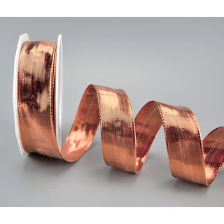 20 m x 25 mm Dekoband GLOSSY ROSA GOLD Glanzband metallic Schleifenband mit Draht glnzend Weihnachten