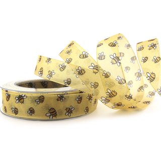 20 m x 25 mm Dekoband HAPPY BEE Geschenkband mit Draht...