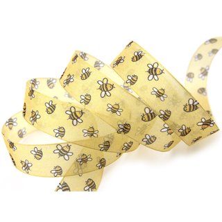 3 m x 25 mm Dekoband HAPPY BEE Geschenkband mit Draht...