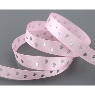 3 m x 15 mm Dekoband BABY HEARTS ROSA Satinband mit Herzen Muster Geburt Taufe Band Geschenkband Schleifenband