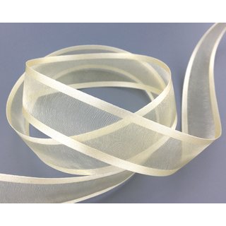3 m x 25 mm Chiffonband mit Satin Kante Creme KRFTIG (40) Chiffon Dekoband Schleifenband Geschenkband ohne Draht Organza