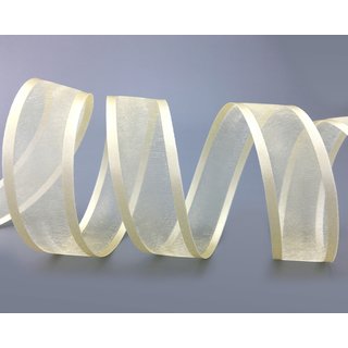 3 m x 25 mm Chiffonband mit Satin Kante Creme KRFTIG (40) Chiffon Dekoband Schleifenband Geschenkband ohne Draht Organza