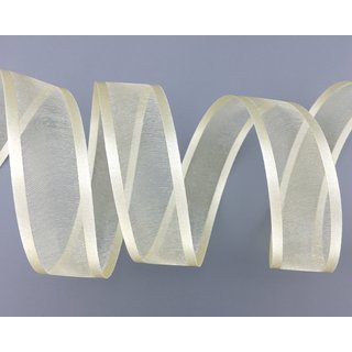 3 m x 25 mm Chiffonband mit Satin Kante Creme KRFTIG (40) Chiffon Dekoband Schleifenband Geschenkband ohne Draht Organza