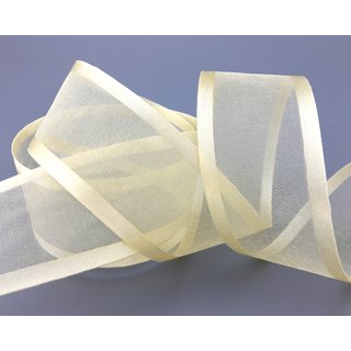 3 m x 38 mm Chiffonband mit Satin Kante Creme KRFTIG (40) Chiffon Dekoband Schleifenband Geschenkband ohne Draht Organza