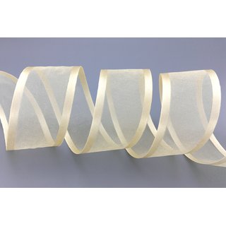 3 m x 38 mm Chiffonband mit Satin Kante Creme KRFTIG (40) Chiffon Dekoband Schleifenband Geschenkband ohne Draht Organza