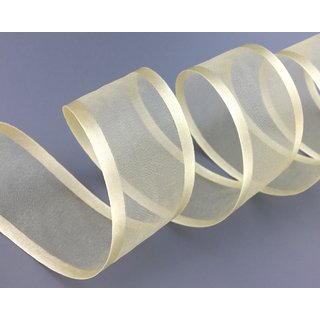3 m x 62 mm Chiffonband mit Satin Kante Creme KRFTIG (40) Chiffon Dekoband Schleifenband Geschenkband ohne Draht Organza