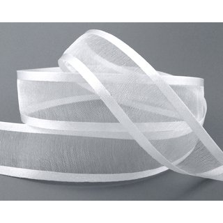 3 m x 25 mm Chiffonband mit Satin Kante WEISS (01) Chiffon Dekoband Schleifenband Geschenkband ohne Draht Organza