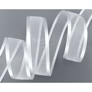 3 m x 25 mm Chiffonband mit Satin Kante WEISS (01) Chiffon Dekoband Schleifenband Geschenkband ohne Draht Organza