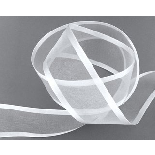 3 m x 38 mm Chiffonband mit Satin Kante WEISS (01) Chiffon Dekoband Schleifenband Geschenkband ohne Draht Organza