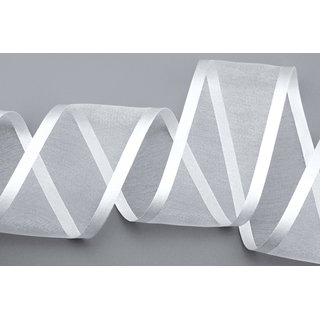 3 m x 62 mm Chiffonband mit Satin Kante WEISS (01) Chiffon Dekoband Schleifenband Geschenkband ohne Draht Organza