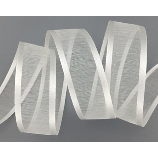 3 m x 25 mm Chiffonband mit Satin Kante IVORY ELFENBEIN (02) Chiffon Dekoband Schleifenband Geschenkband ohne Draht Organza