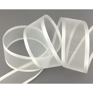 3 m x 38 mm Chiffonband mit Satin Kante IVORY ELFENBEIN (02) Chiffon Dekoband Schleifenband Geschenkband ohne Draht Organza