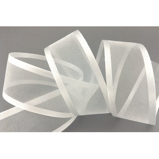 3 m x 38 mm Chiffonband mit Satin Kante IVORY ELFENBEIN (02) Chiffon Dekoband Schleifenband Geschenkband ohne Draht Organza