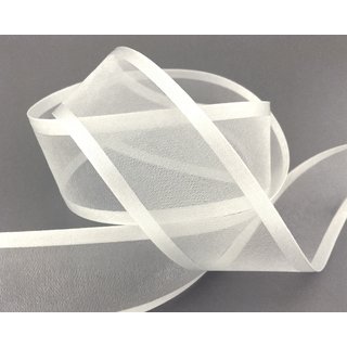 3 m x 38 mm Chiffonband mit Satin Kante IVORY ELFENBEIN (02) Chiffon Dekoband Schleifenband Geschenkband ohne Draht Organza