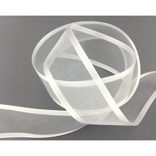 3 m x 38 mm Chiffonband mit Satin Kante IVORY ELFENBEIN (02) Chiffon Dekoband Schleifenband Geschenkband ohne Draht Organza
