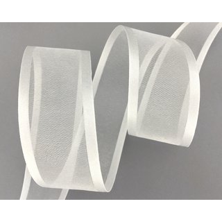 3 m x 38 mm Chiffonband mit Satin Kante IVORY ELFENBEIN (02) Chiffon Dekoband Schleifenband Geschenkband ohne Draht Organza