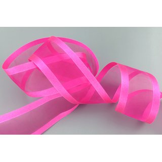 3 m x 38 mm Chiffonband mit Satin Kante PINK (55) Chiffon Dekoband Schleifenband Geschenkband ohne Draht Organza