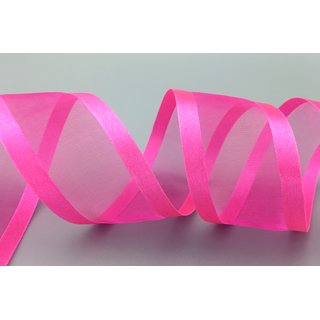 3 m x 38 mm Chiffonband mit Satin Kante PINK (55) Chiffon Dekoband Schleifenband Geschenkband ohne Draht Organza