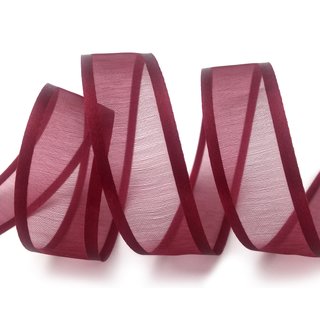 3 m x 25 mm Chiffonband mit Satin Kante BORDEAUX (66) Chiffon Dekoband Schleifenband Geschenkband ohne Draht Organza