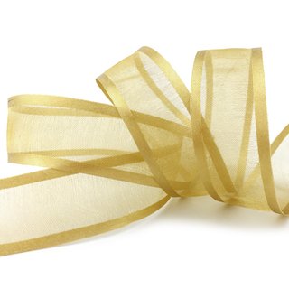3 m x 25 mm Chiffonband mit Satin Kante BEIGE GOLD (18) Chiffon Dekoband Schleifenband Geschenkband ohne Draht Organza