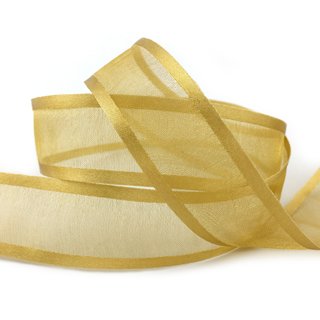 3 m x 25 mm Chiffonband mit Satin Kante BEIGE GOLD (18) Chiffon Dekoband Schleifenband Geschenkband ohne Draht Organza