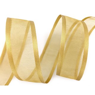 3 m x 25 mm Chiffonband mit Satin Kante BEIGE GOLD (18) Chiffon Dekoband Schleifenband Geschenkband ohne Draht Organza