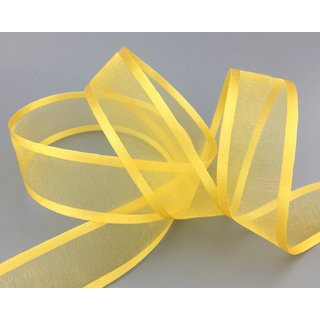 3 m x 25 mm Chiffonband mit Satin Kante GELB (15) Chiffon Dekoband Schleifenband Geschenkband ohne Draht Organza