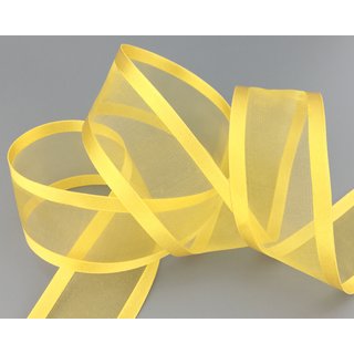 3 m x 38 mm Chiffonband mit Satin Kante GELB (15) Chiffon Dekoband Schleifenband Geschenkband ohne Draht Organza