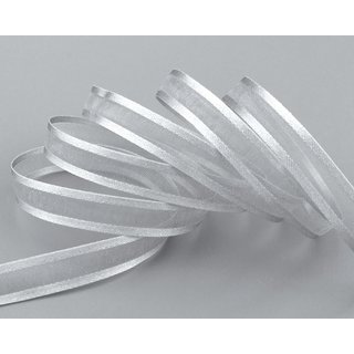 3 m x 10 mm Chiffonband mit Satin Kante GRAU SILBER (05) Chiffon Dekoband Schleifenband Geschenkband ohne Draht Organza