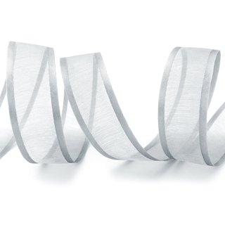 3 m x 25 mm Chiffonband mit Satin Kante GRAU SILBER (05) Chiffon Dekoband Schleifenband Geschenkband ohne Draht Organza