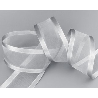 3 m x 38 mm Chiffonband mit Satin Kante GRAU SILBER (05) Chiffon Dekoband Schleifenband Geschenkband ohne Draht Organza