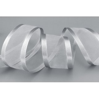 3 m x 38 mm Chiffonband mit Satin Kante GRAU SILBER (05) Chiffon Dekoband Schleifenband Geschenkband ohne Draht Organza