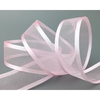 3 m x 25 mm Chiffonband mit Satin Kante ROSA HELLROSA (50) Chiffon Dekoband Schleifenband Geschenkband ohne Draht Organza
