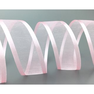 3 m x 25 mm Chiffonband mit Satin Kante ROSA HELLROSA (50) Chiffon Dekoband Schleifenband Geschenkband ohne Draht Organza