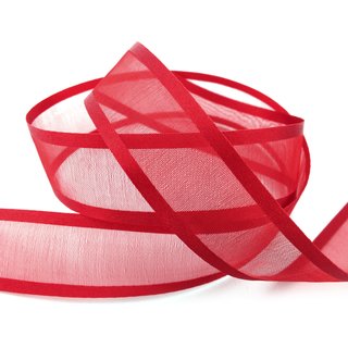 3 m x 25 mm Chiffonband mit Satin Kante ROT DUNKELROT (67) Chiffon Dekoband Schleifenband Geschenkband ohne Draht Organza
