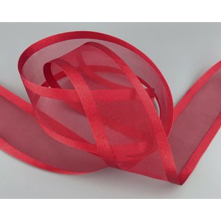 3 m x 38 mm Chiffonband mit Satin Kante ROT DUNKELROT (67) Chiffon Dekoband Schleifenband Geschenkband ohne Draht Organza