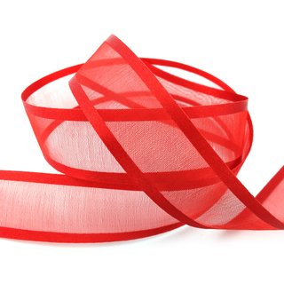 3 m x 25 mm Chiffonband mit Satin Kante ROT KNALLROT (65) Chiffon Dekoband Schleifenband Geschenkband ohne Draht Organza