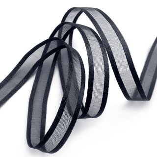 3 m x 10 mm Chiffonband mit Satin Kante SCHWARZ (09) Chiffon Dekoband Schleifenband Geschenkband ohne Draht Organza