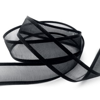 3 m x 25 mm Chiffonband mit Satin Kante SCHWARZ (09) Chiffon Dekoband Schleifenband Geschenkband ohne Draht Organza